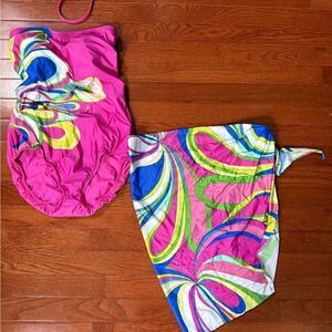 Tara Grinna Vibrant Pink and Multicolor swimsuit and sarong